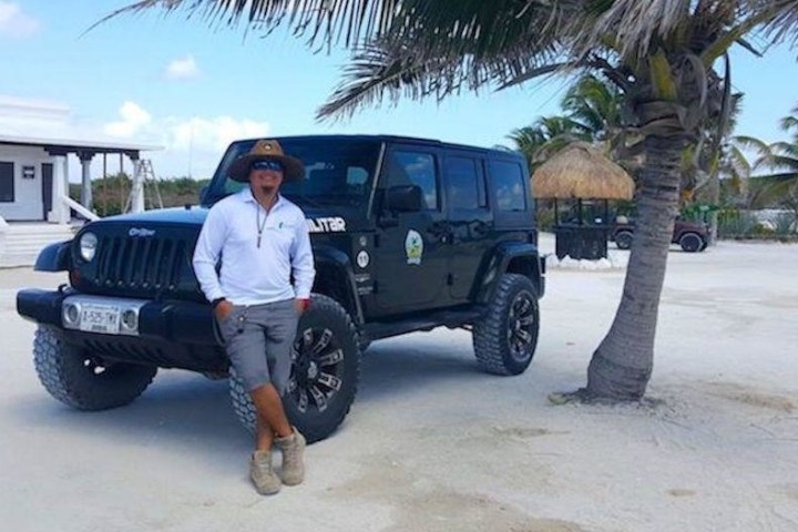 jeep parked under a palm tree